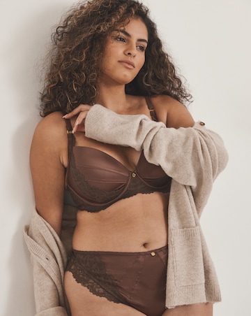 Pretty Secrets Satin & Lace Thong Chocolate