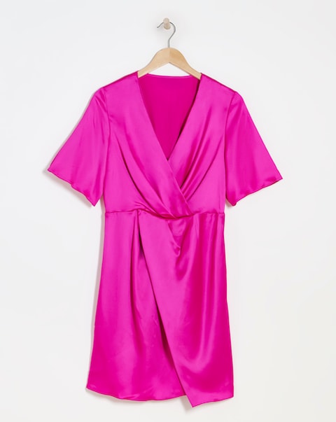Satin Wrap Front Dress - Pink