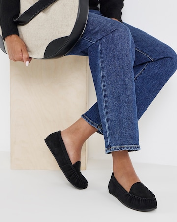 Gretel Suede Puckered Flat Loafers - Wide Fit (E)
