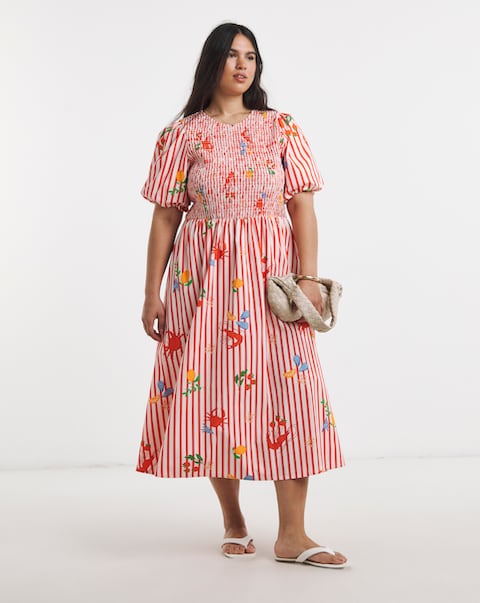 Asymmetric Shirred Midi Dress