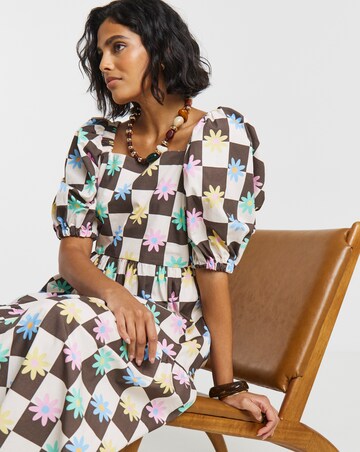 Twisted Wunder Cotton Check Floral Midaxi Dress
