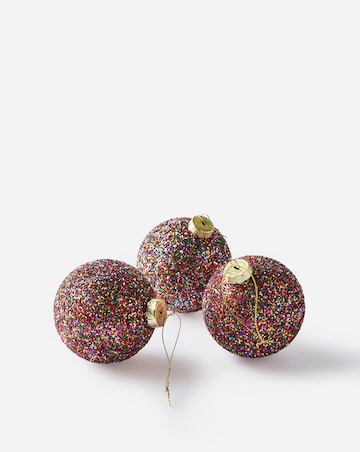 Gisela Graham Multi Colour Sparkling Glass Baubles - Set of 3