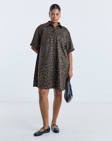 Simply Be Green Leopard Print Suedette Shift Shirt Dress