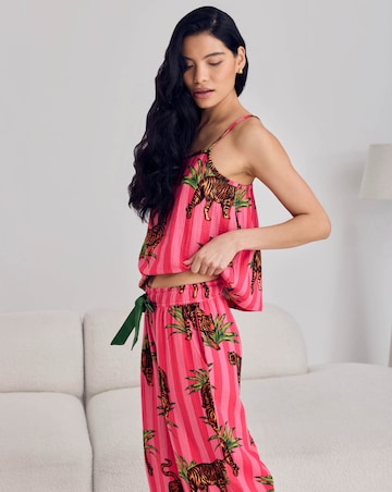 Chelsea Peers Organic Cotton Cheesecloth Cami Pyjama Set Tiger Stripe Print