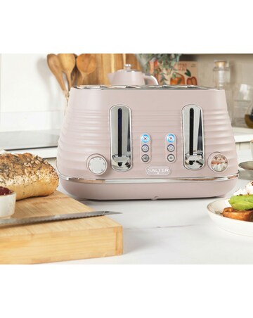Salter Ripple Rapid Boil Kettle & Salter Ripple 4 Slice Toaster - Pink Bundle