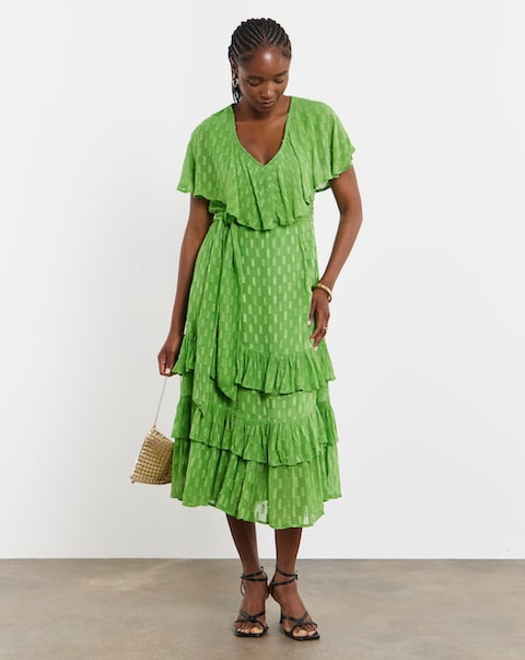 Joanna Hope Green Metallic Dobby Maxi Dress