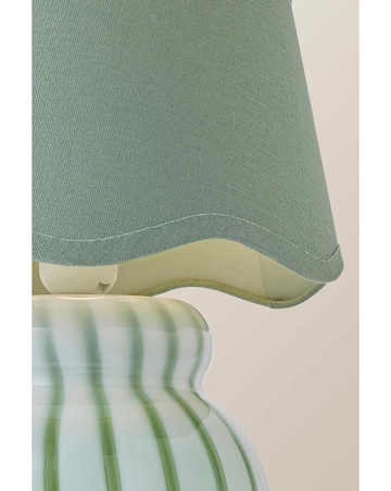 ValueLights Taffy Green Stripe Glass Table Lamp with Scallop Shade