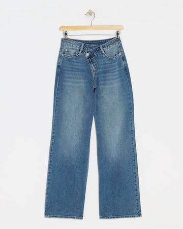 Mid Blue Crossover Straight Leg Jeans