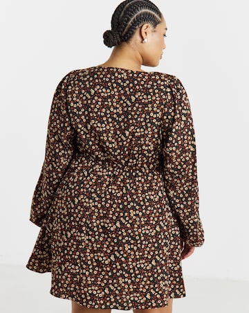 Simply Be Floral Print Long Sleeve Historic Detail Skater Dress