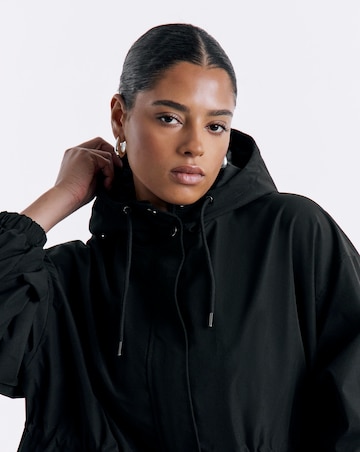 Black Hooded Swing Parka Jacket