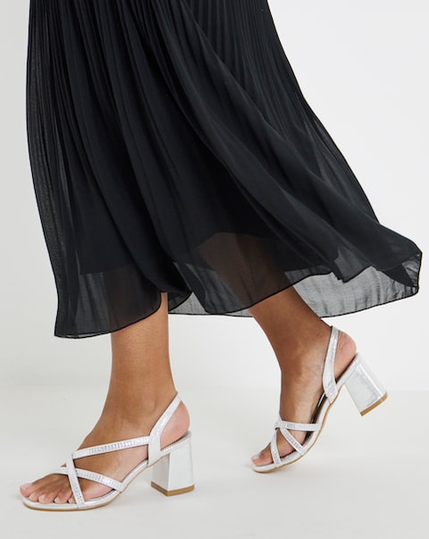 Anita Diamante Crossover Strap Block Heel Sandals - Wide Fit (E)