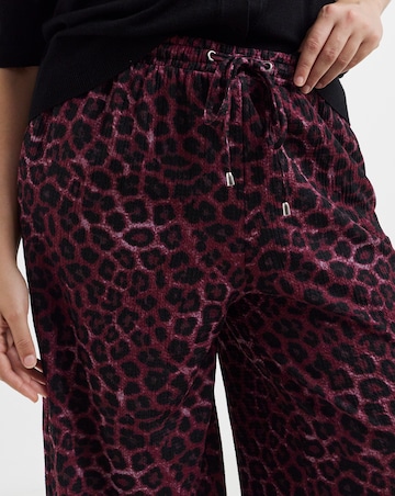 Simply Be Burgundy Leopard Textured Waffle Wide Leg Trouser
