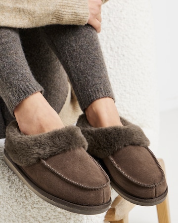 Capri Full Suede Faux Fur Trim Slippers - Extra Wide Fit (EEE)