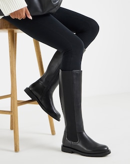 Laura Leather Knee High Chelsea Boots - Wide Fit (E) & Curvy Calf - Image