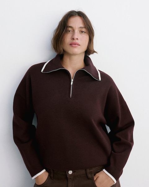 Mango Polo Neck Sweater with Contrasting Stripe