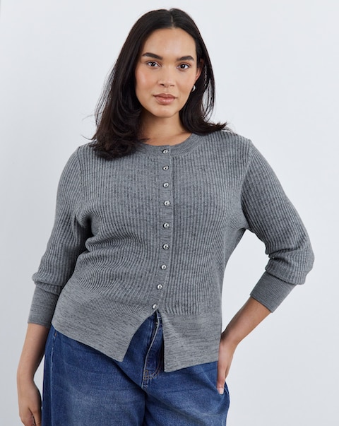 Button Through Ribbed Cardigan