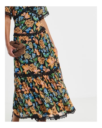 Simply Be Floral Print Short Sleeve Lace Detail Ladder Trim Maxi Dress