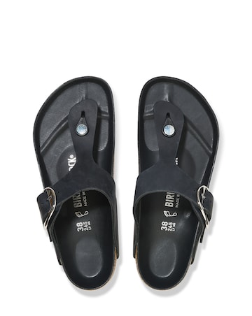 Birkenstock Gizeh Black Oiled Leather Big Buckle Sandals - Standard Fit (D)