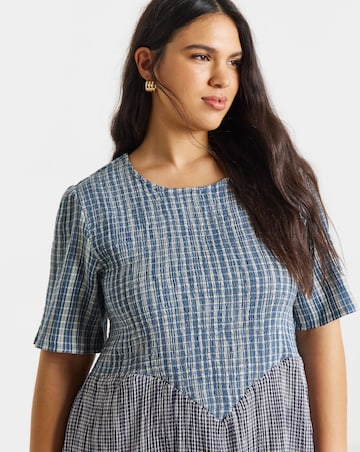Native Youth Seersucker Dress With Tiered Skirt