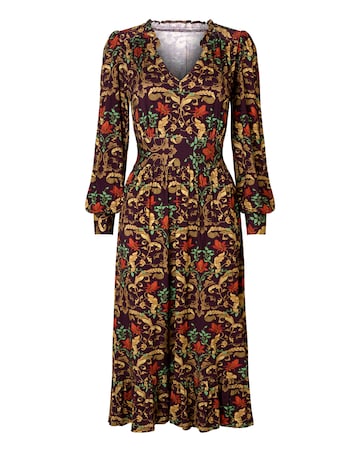 Joe Browns Elegant Leaves Long Sleeve Jersey Midi Dress