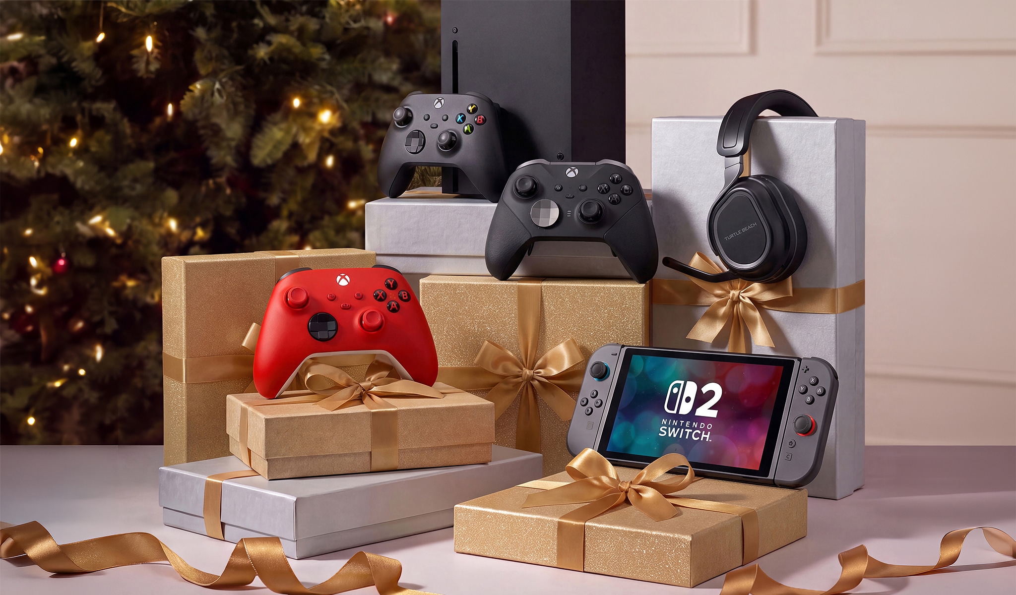 Selection of digital gifts including games consoles and headphones