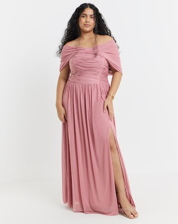 Little Mistress Bardot Split Front Maxi Occasion Dress