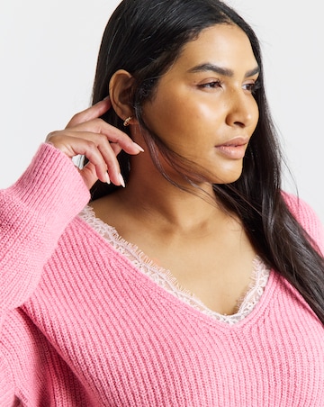 V-Neck Lace Trim Jumper
