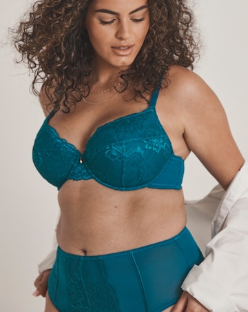 Pretty Secrets Padded Plunge Lace Push Up Bra (B-F) Teal