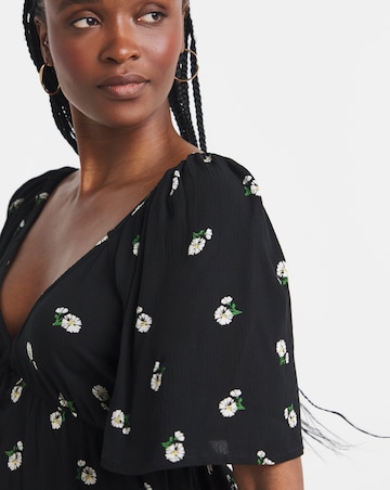 Simply Be Black Ditsy Crinkle Short Sleeve Tie Front Blouse