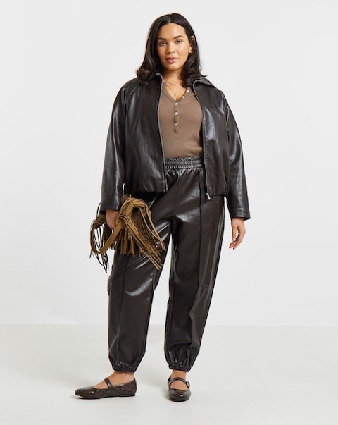 Simply Be Chocolate PU Balloon Trouser