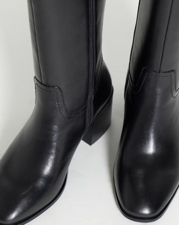 Nessa Leather Block Heel Knee High Boots - Wide Fit (E) & Curvy Calf