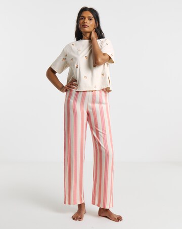 Fruit Embroidery Detail Top And Stripe Print Pyjama Set