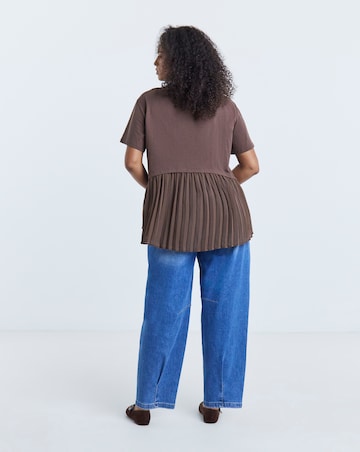 Simply Be Chocolate Tee With Woven Pleated Back