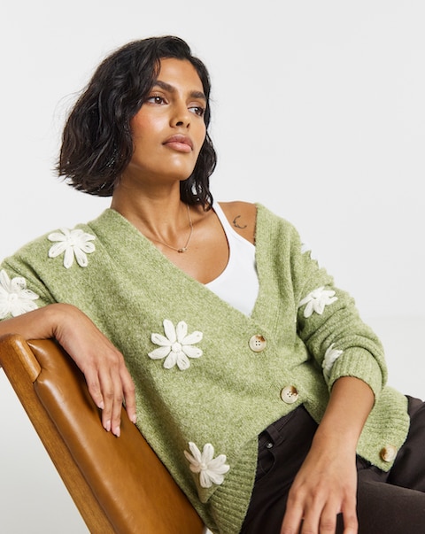 Embroidered Floral Boyfriend Cardigan