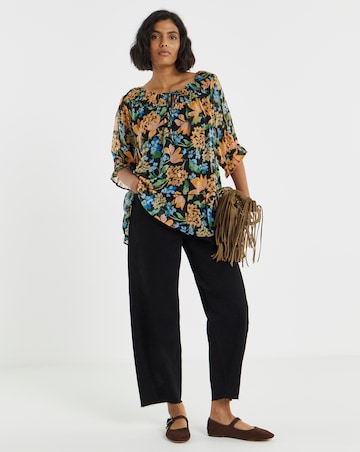 Simply Be Floral Print Shirred Neckline Short Sleeve Blouse