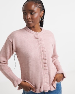 Simply Be Pink Ruffled Frill Knit Cardigan - Image