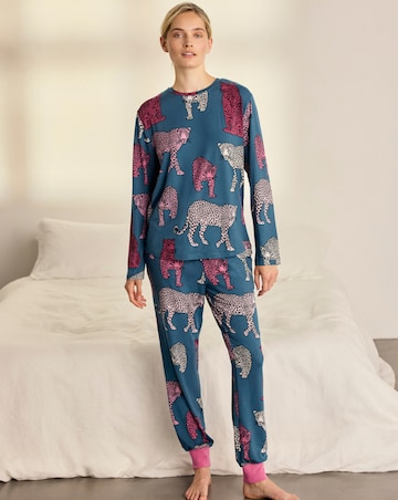 Chelsea Peers Classic Long Sleeve Crew Neck Leopard Pyjama Set