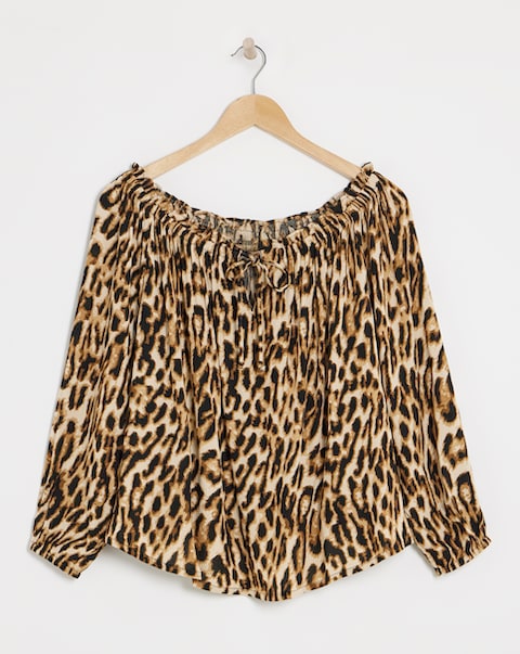 Simply Be Leopard Crinkle Bardot Top
