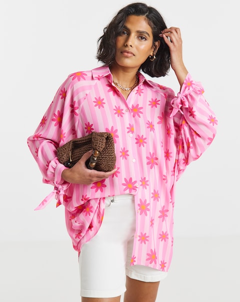 Twisted Wunder Chiffon Stripe Floral Shirt