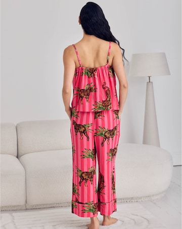 Chelsea Peers Organic Cotton Cheesecloth Cami Pyjama Set Tiger Stripe Print