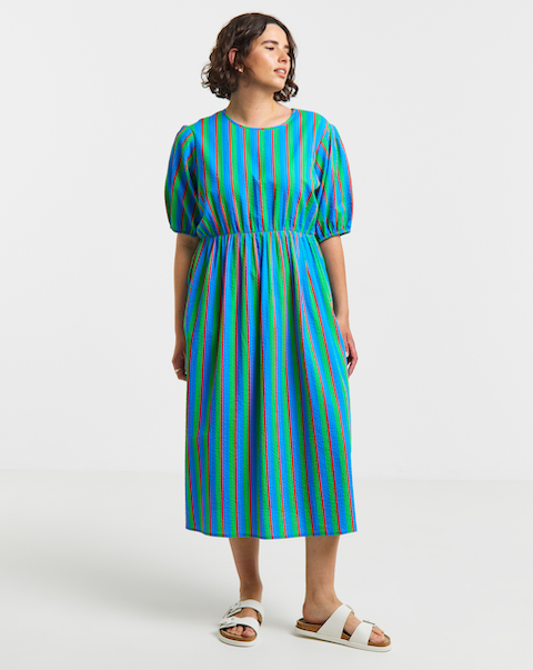 Seersucker Stripe Midi Dress