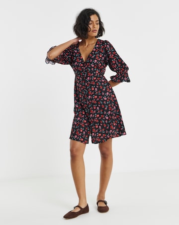 Simply Be Black Floral Shirred Sleeve Tea Dress