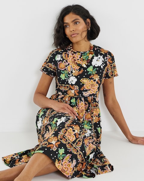 Simply Be Black Scarf Print Jersey Midi Dress With Pockets