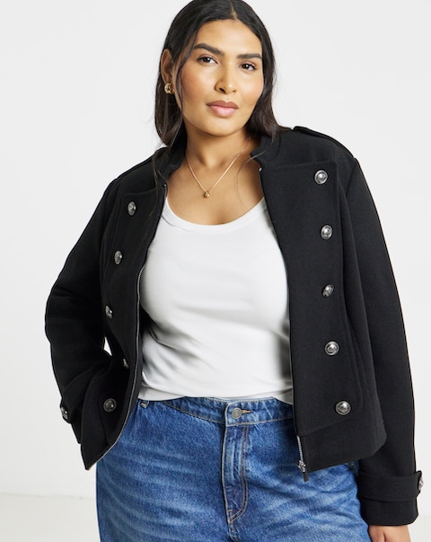 Black Zip Front Military Jacket