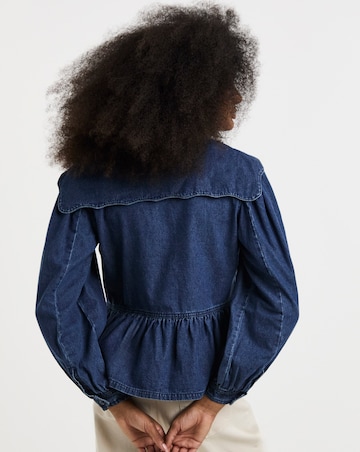 Simply Be Mid Blue Denim Scalloped Collar Peplum Blouse
