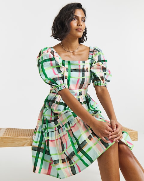 Twisted Wunder Cotton Check Mini Dress