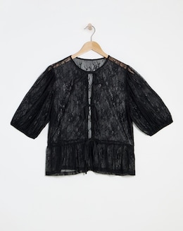 Simply Be Black Lace Tie Front Top - Image