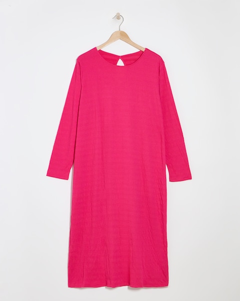 Pink Long Sleeve Textured Jersey Midi Dress