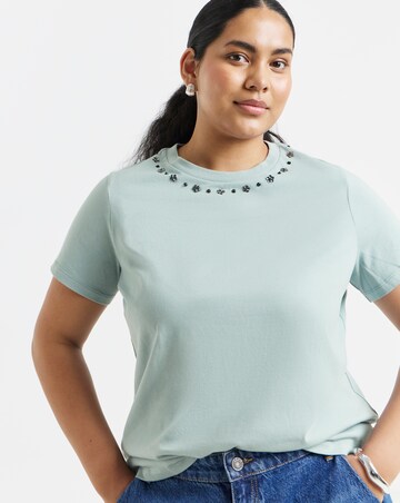 Simply Be Blue Embellished Neckline T-Shirt
