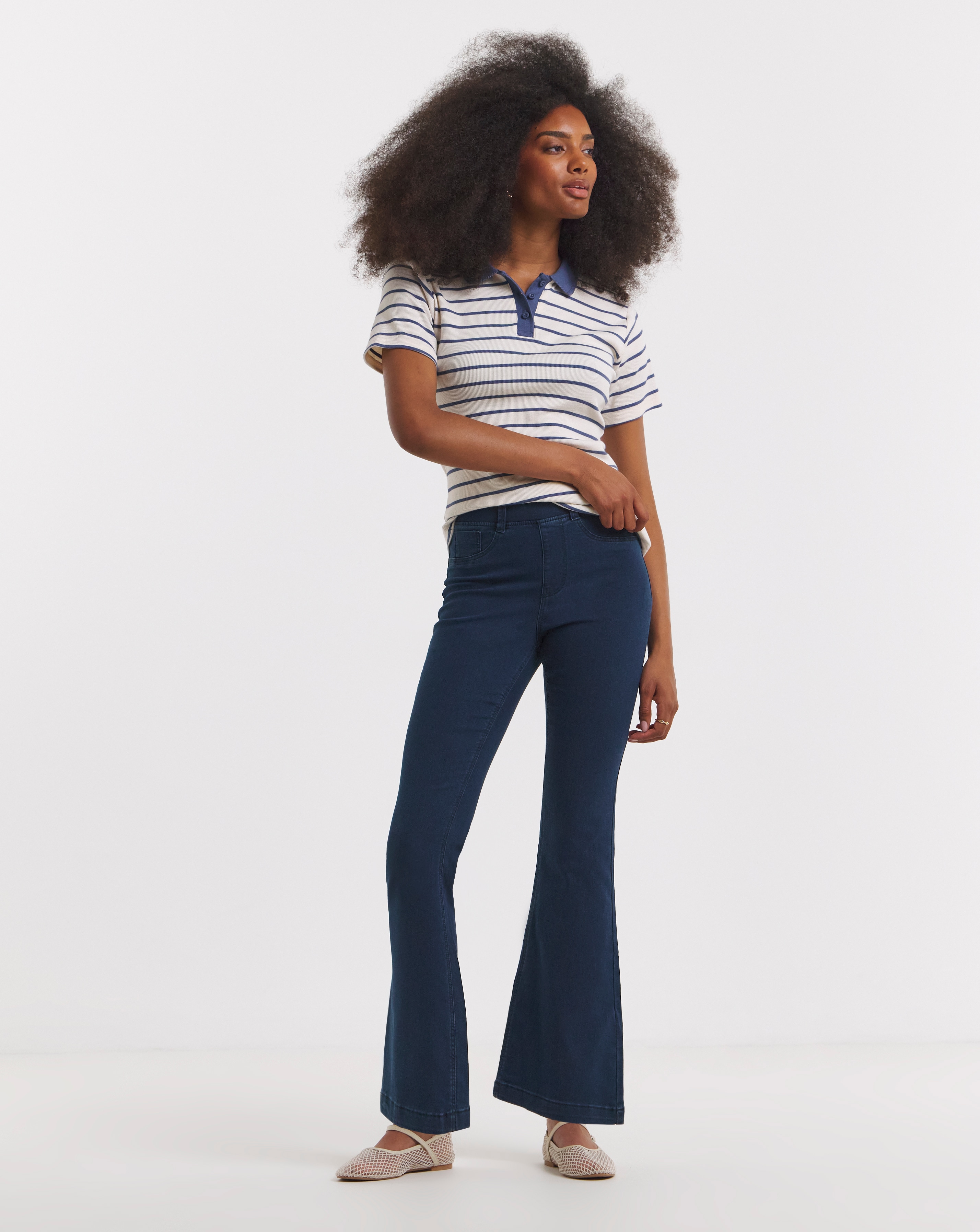Simply Be Womens Stretch Flared Pull On Jeggings - Dark Blue
